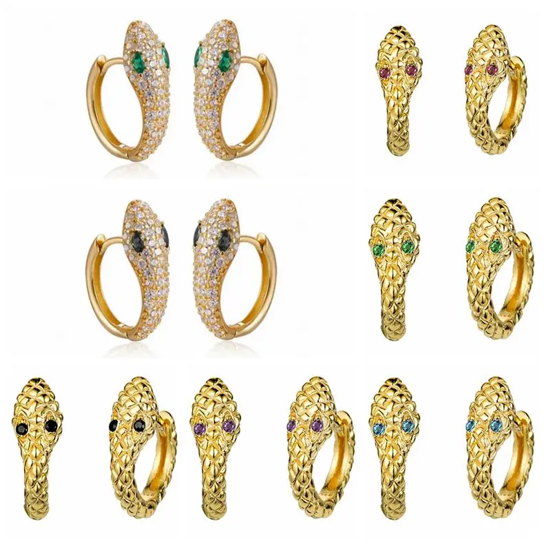 

925 Sterling Silver Snake Earrings Gold Color Bling Zircon Stud Earrings for Women Girl Small Earrings Punk Summer Style A30