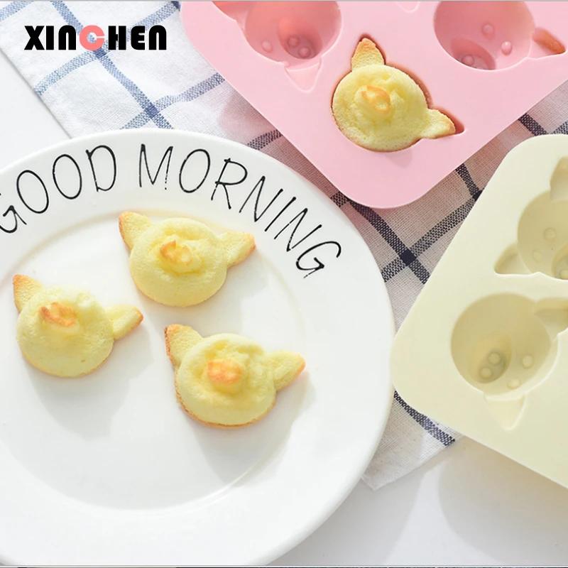 4 отверстия Милая свинья 3D форма антипригарная силиконовая для торта выпечки DIY