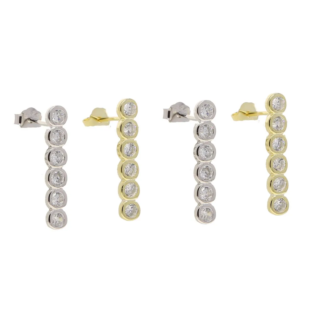 Dropping hot sale 925 sterling silver bar shape stud earring with cz bezel long earrings for women lady wedding | Украшения и