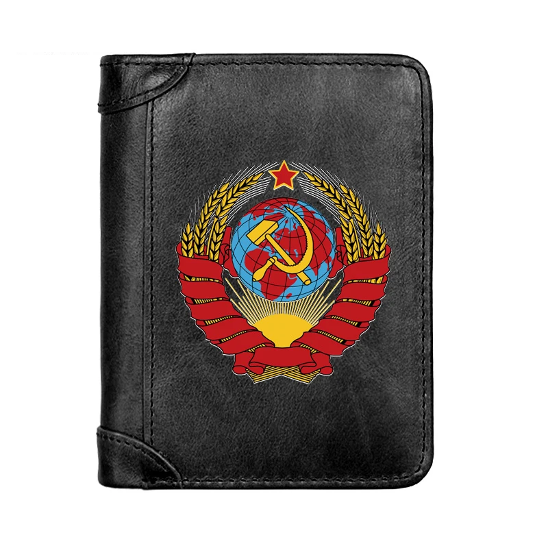 

Кошелек мужской из натуральной кожи, многофункциональный бумажник с серпом и молотом советского стиля, сумка для хранения мелочей и карт