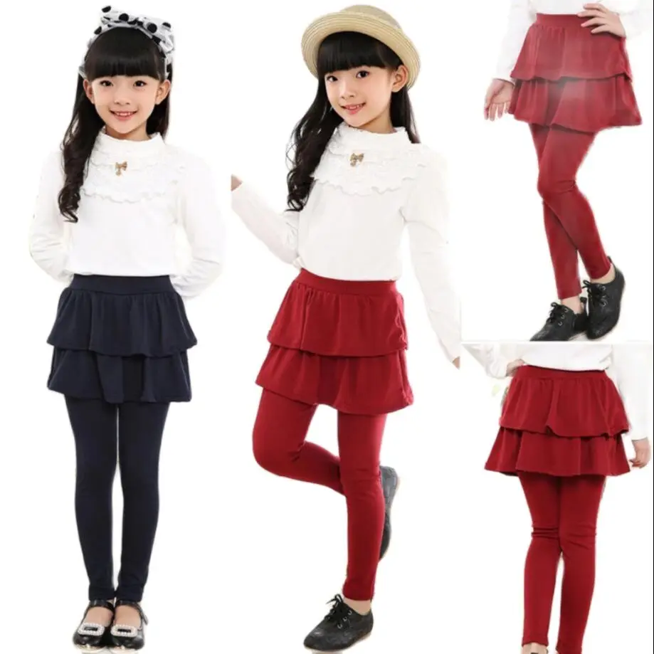 Юбка брюки для девочек 2019 г. Весенне осенние детские леггинсы однотонные юбки