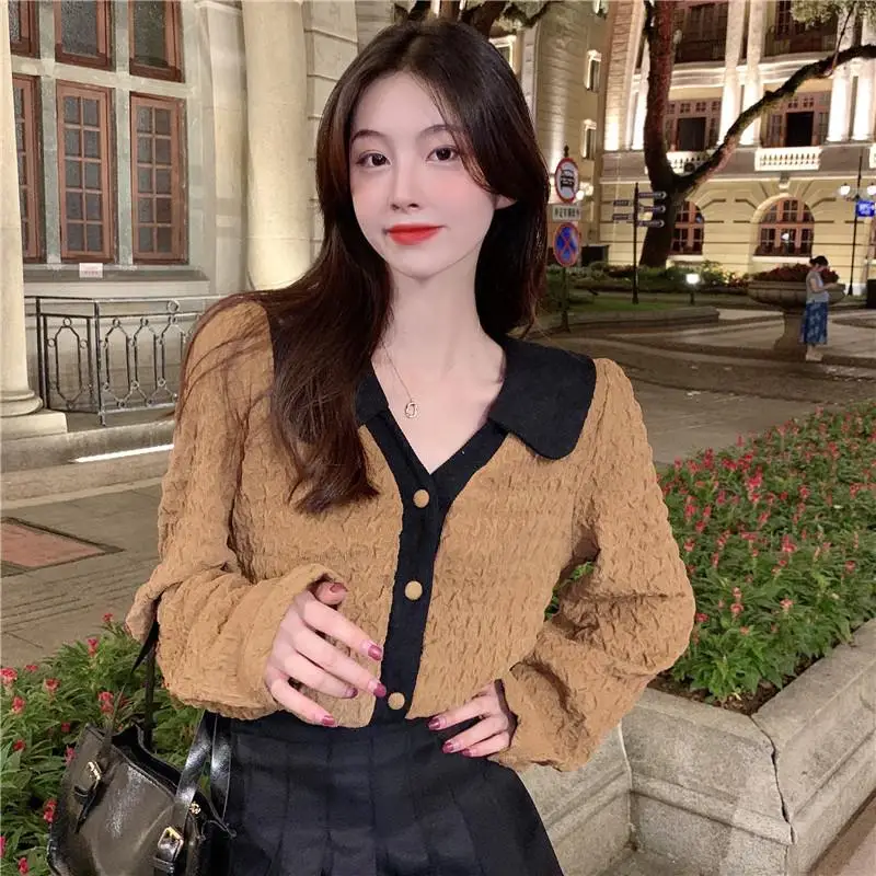 Женские рубашки в стиле пэчворк Осенние однобортные универсальные элегантные