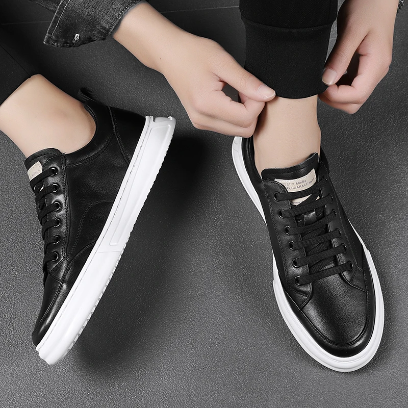 

New Arrival Men Flat Shoes Fashion Pu Leather Shoes For Mens Lace Up Men Walking Shoes Comfortable Man Casual Sneakers