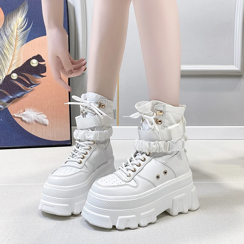 

High Top Sneakers Women Vulcanized Shoes 2021 Fashion Buckle Breathable Thick Sole Designer Platform Sneakers Women Basket