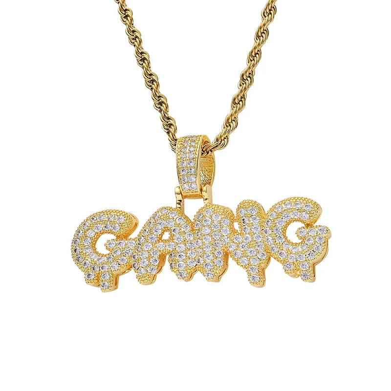 Хип хоп AAA CZ Циркон проложенный Bling Iced Out GANG Bubble подвески буквы ожерелье для мужчин