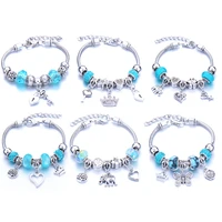 original crown brand blue crystal series charm bracelet bangles for women fashion jewelry girl friendship gift dropshipping