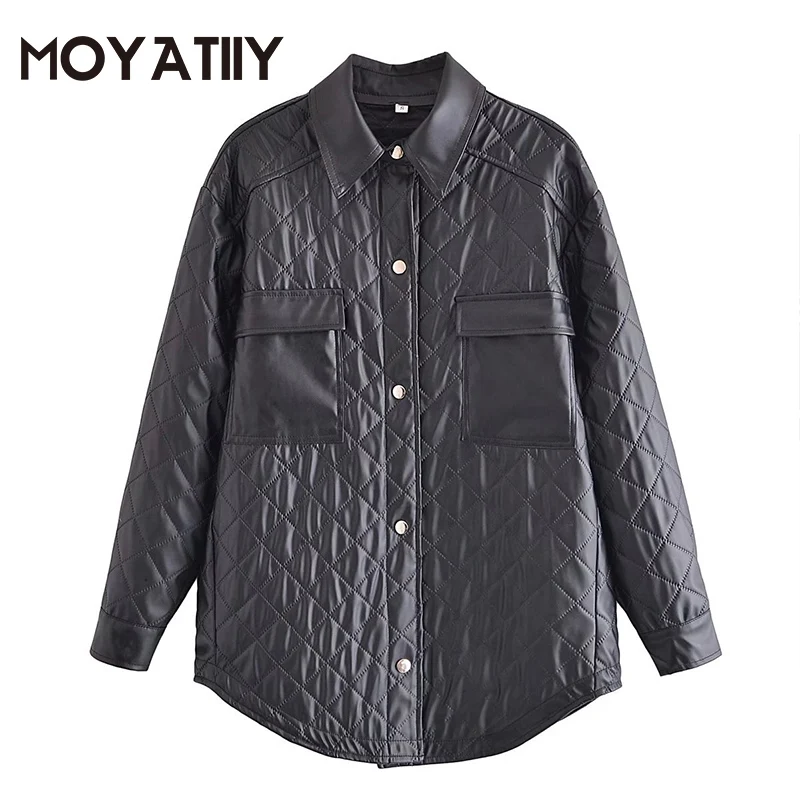 

MOYATIIY Women 2022 Fashion Thin Padded Jacket Coat Steetwear Locomotive Cool Black Coats Long Sleeve Female Tops Outwear