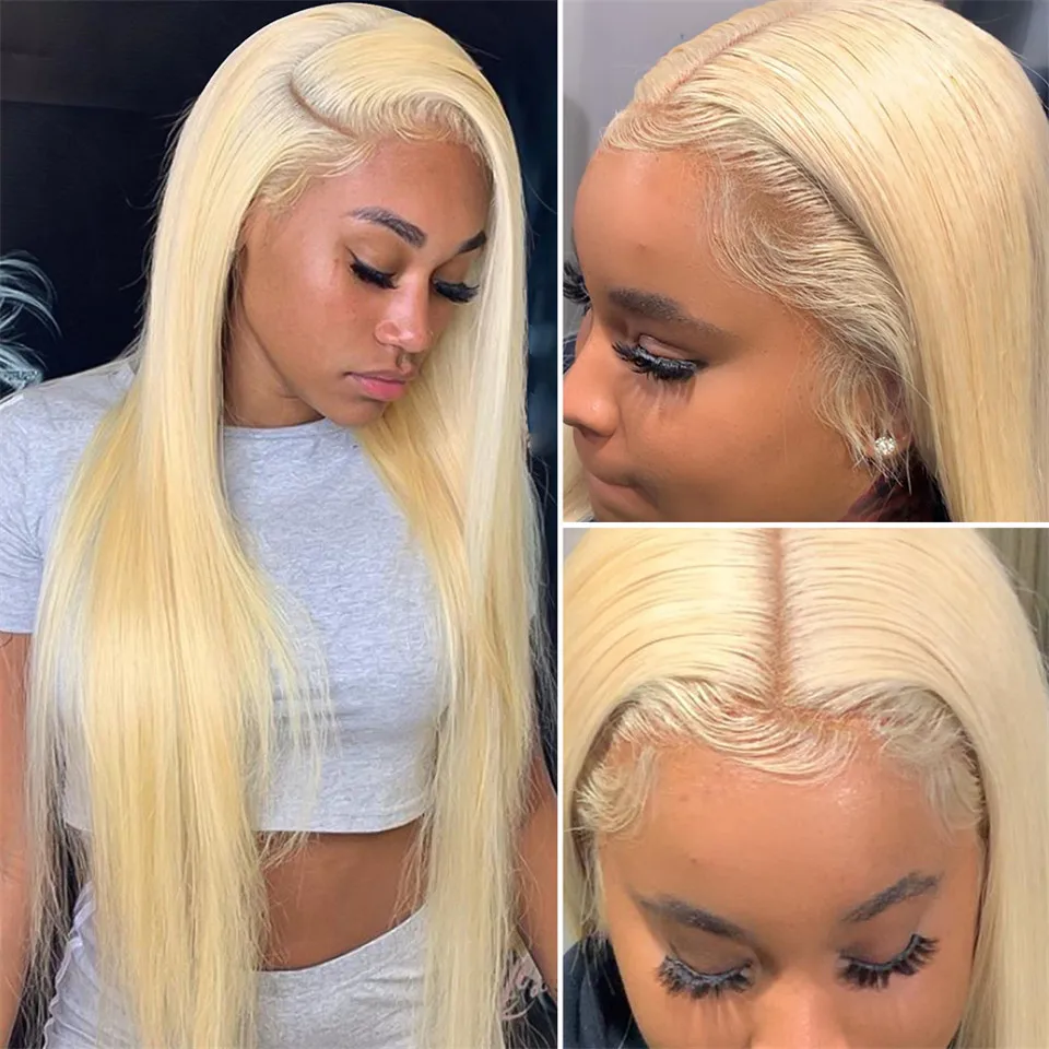 

613 13x4 Lace Front Human Hair Wigs Pre Plucked Glueless Brazilian Straight 613 Blonde Transparent Lace Front Wig 150% Remy