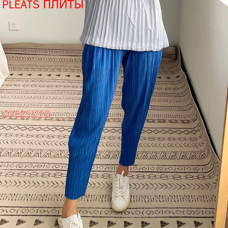 

Miyake Pleated Harem Pants Women Loose and Slim Fashion All-match Pants Women's New Slim PLEATS Pantalones Ropa Mujer