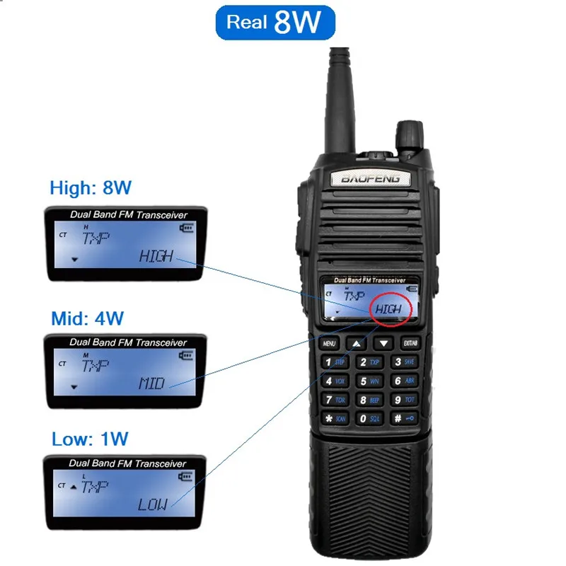 Портативная рация BAOFENG UV 82 8 Вт с большим аккумулятором CB радио для охоты 10 км VHF UHF