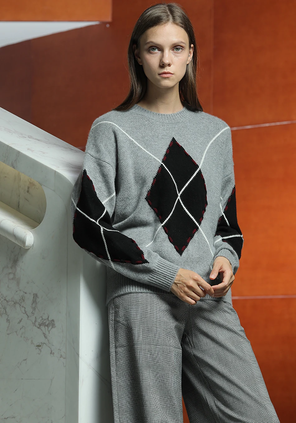 RONGFANGZI Inner Mongolian Cashmere Sweater Women Pullover Round Neck Dropped Shoulders Winter Thick 12 Gauge Knit in SlavaStore - Цвет: Grey