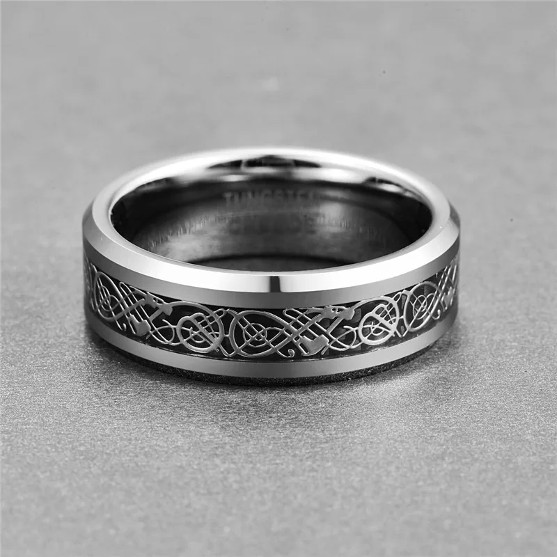 Модные кольца из вольфрамовой стали обручальные черные углеродного волокна с