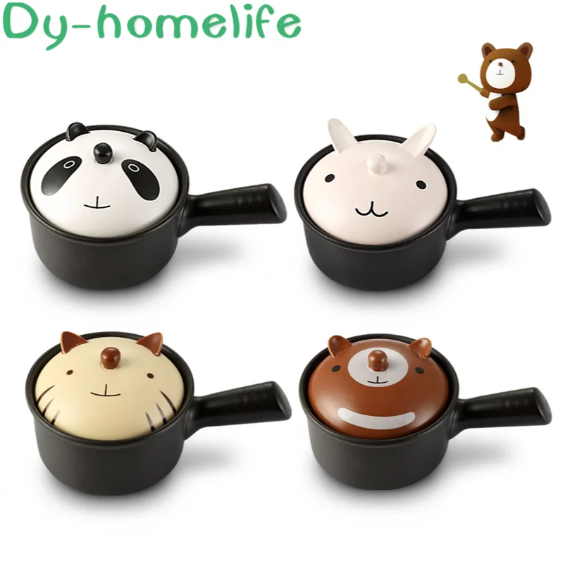 

1L Ceramic Single Handle Casserole Gift Box Korean Cartoon Animal Milk Pot Baby Pot Small Pot Open Fire Home Kitchen Supplies
