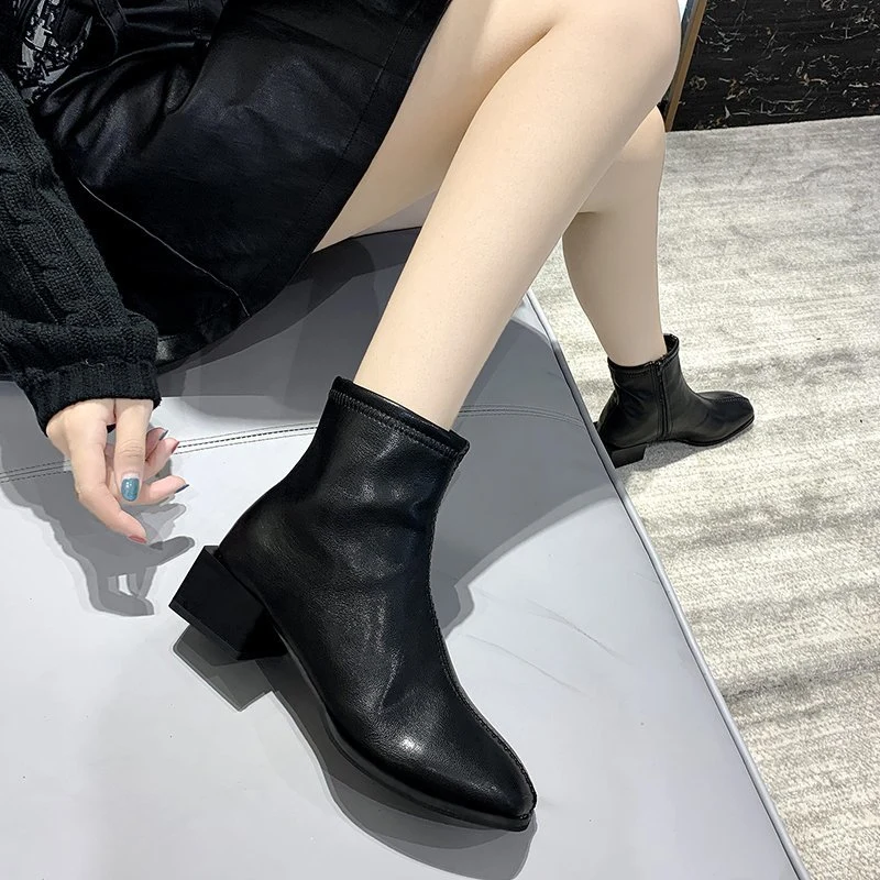 INS/Зимние Модные женские ботильоны на низком каблуке Винтажные коричневые