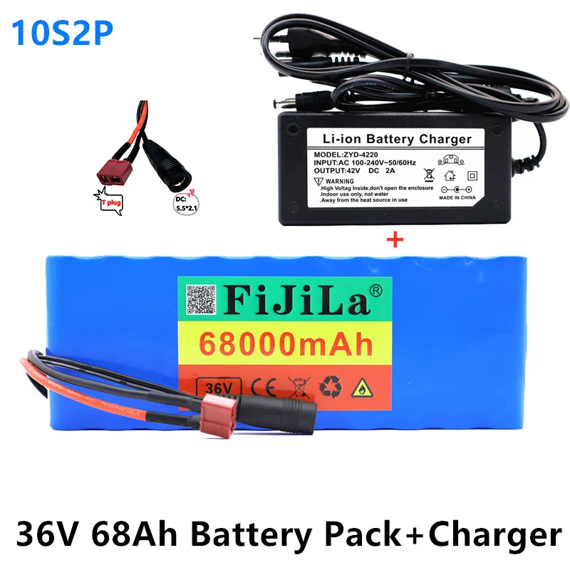 

New 36V 68Ah10S2P 18650 Rechargeable battery pack 68000mAh,modified Bicycles,electric vehicle 42V Protection PCB+42V Charger
