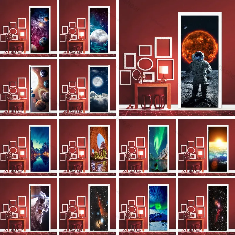 

Moon Scenery Galaxy Self-Adhesive Door Stickers Art Space Planet Landscape Wallpaper Diy Decals Home Decor Mural Poster