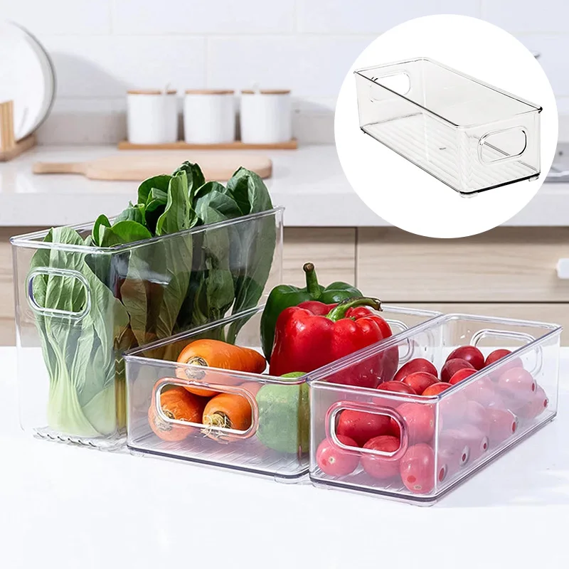 

Kitchen Refrigerator Storage Box With Handle Transparent Fruit And Vegetable Beverage Storage Box Cold Storage Finishing