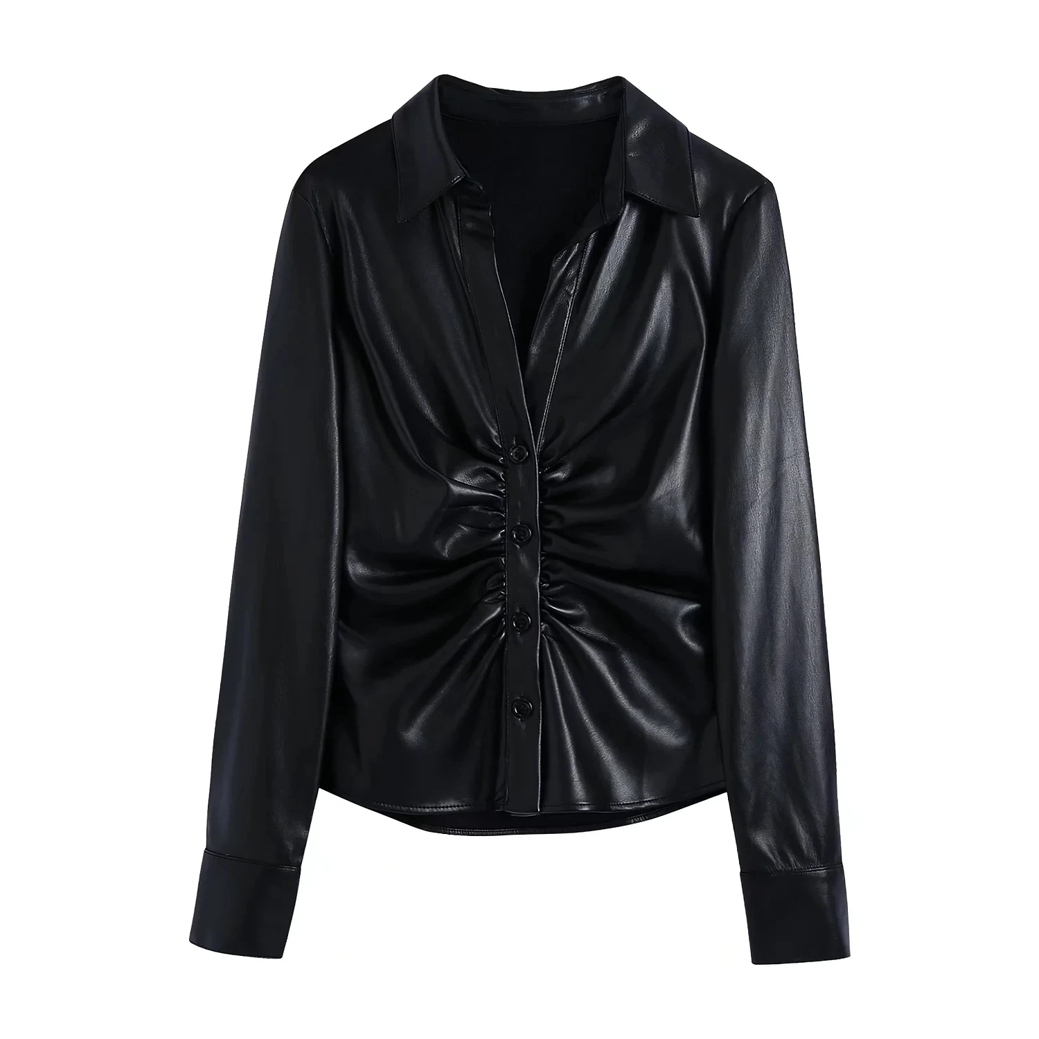 

Женская рубашка из искусственной кожи, с длинным рукавом