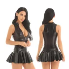 Женская юбка для взрослых; Модные вечерние Клубные мини-платья из искусственной кожи из латекса костюмы без рукавов низ Расклешенное мини-платье Клубное платье