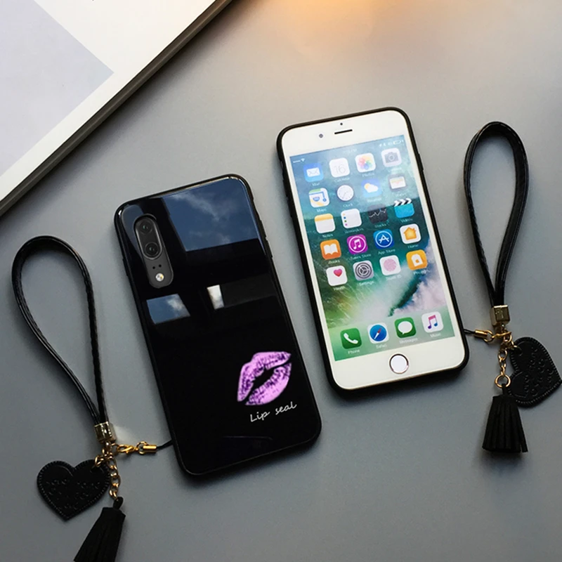

Case & Strap For Xiaomi Mi 9 se 9t Pro phone Case For Xiaomi Mi 9t 9 Pro Cover Fashion lip print Tempered Glass Hard back Casing
