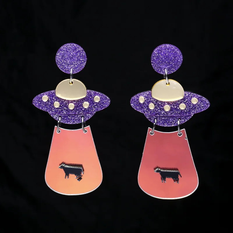 

Donarsei Personality Universe Alien UFO Earrings For Women Novelty Acrylic Spaceship Drop Earrings Funny Jewelry