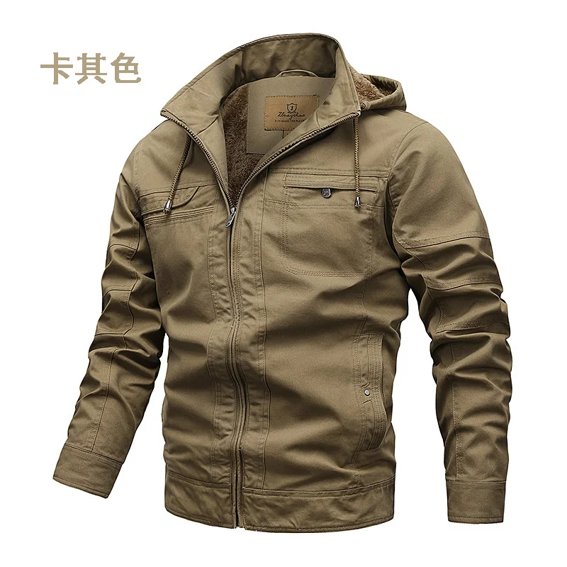 

Autumn and winter new plush thickened men's jacket large cotton clothes hooded casual wear men's coat