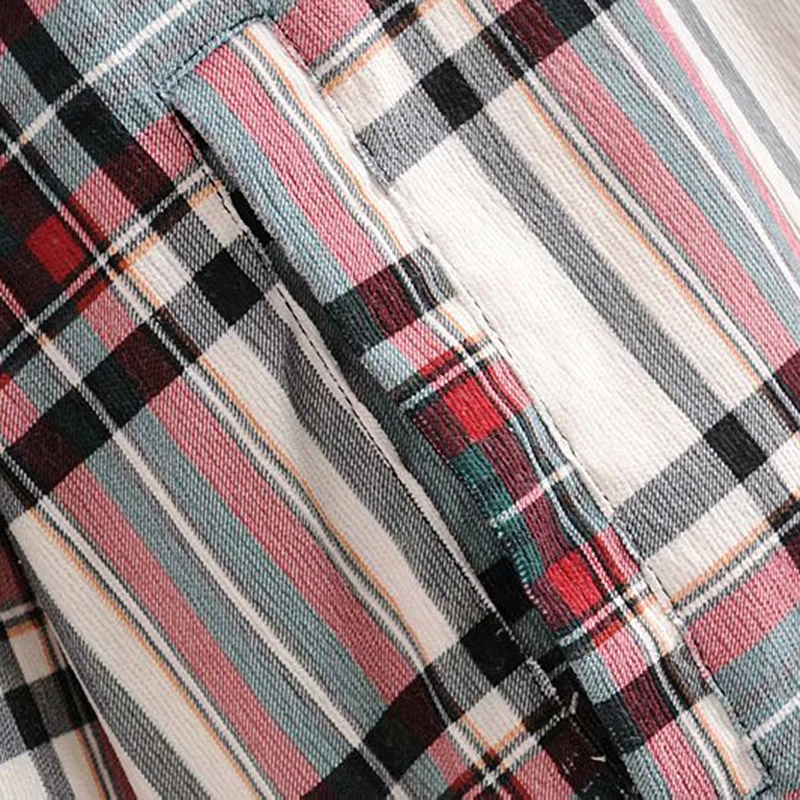 Женская мода большого размера Вельветовая клетчатая блузка багги с длинным