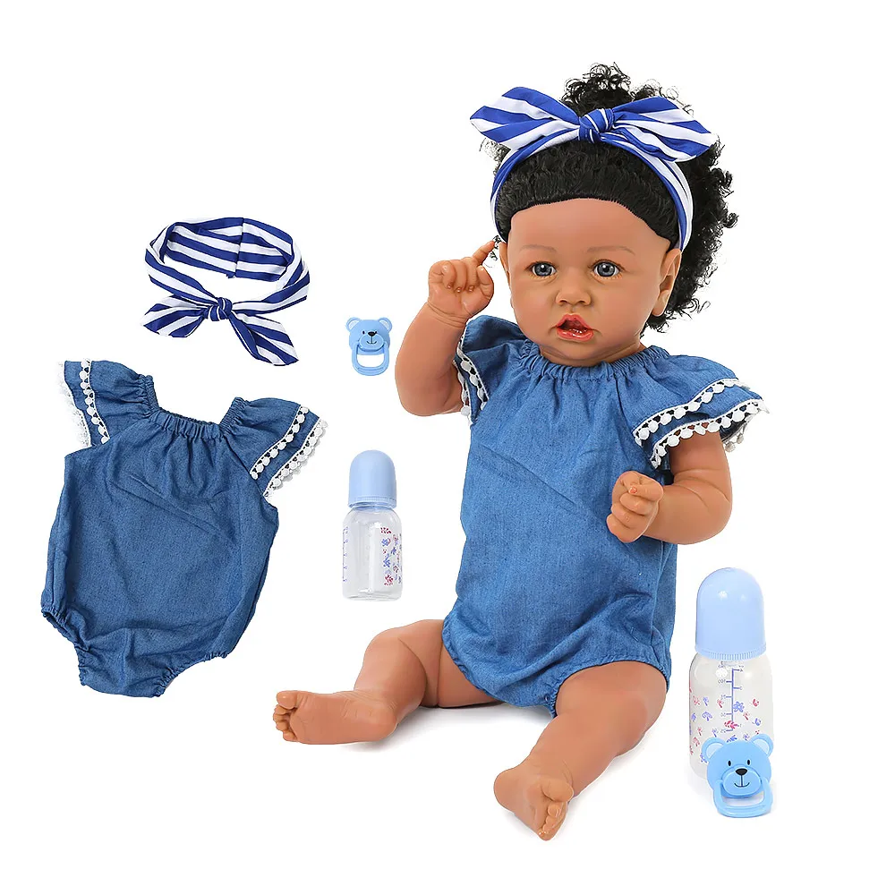 Cute Bebe 2" Настоящая девочка реборн Мягкий силиконовый винил Reborn Baby Dolls черная кожа высокое качество детский подарок куклы Alive Bonecas - Цвет: 24 inch about 60cm