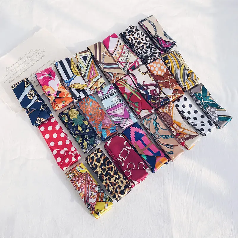 

New Towel Small Long Strip Female Thin And Narrow Tie Handle Small Ribbon Decoration Scarf Streamer Satin Printing Multifunction