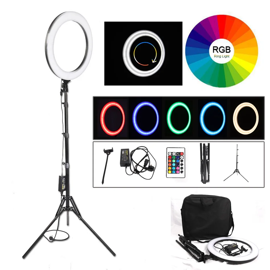 Светодиодный кольцевой светильник с регулируемой яркостью 18 дюймовый RGB со