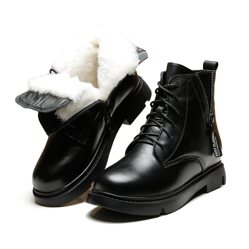 

ZXRYXGS High Quality Full Cowhide One Fur Wool Warm Boots Winter Snow Boots Low Heel Best Classic Knight Boots Women Boots Black