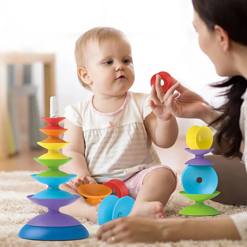 

Montessori Rainbow Stacking Toys for Baby Boys 1 Years Old Toddler Spin Stacking Toy Circle Ring for Children Educational Blocks