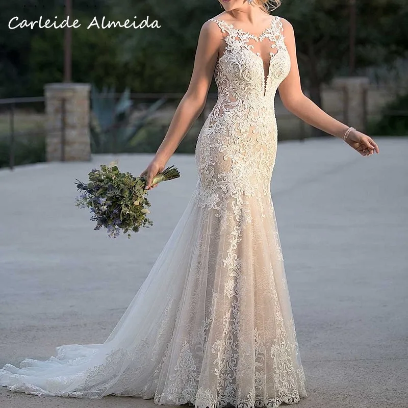 Свадебные платья с глубоким круглым вырезом 2021 сексуальное кружевное свадебное