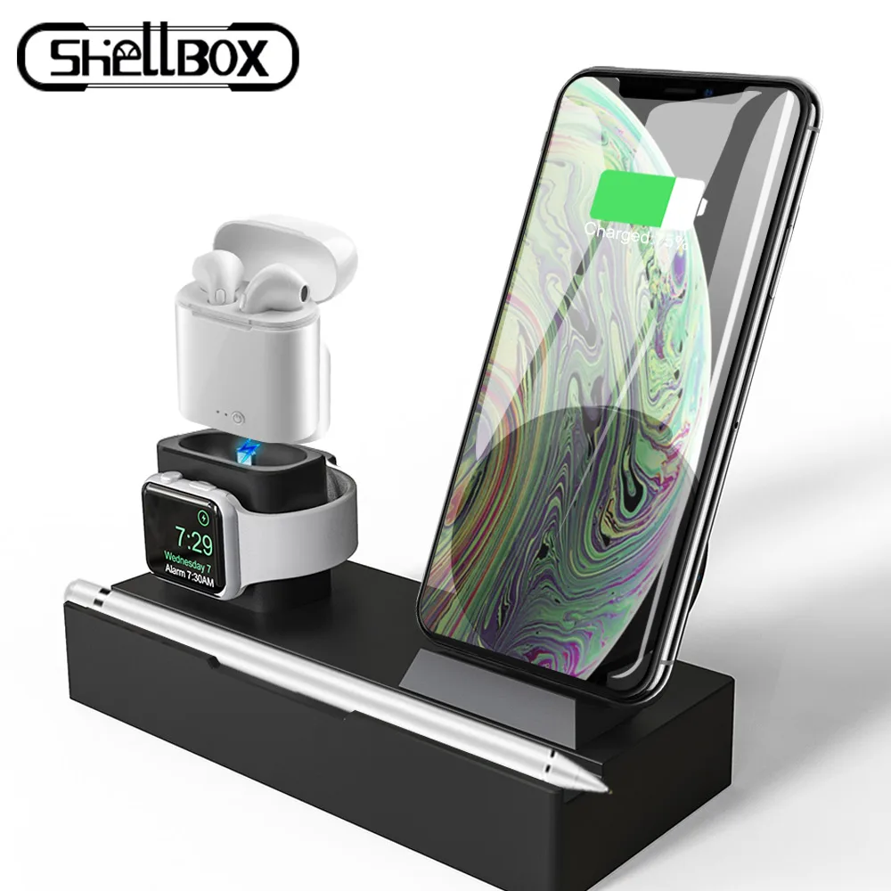 Беспроводной Зарядное устройство подставка для iPhone AirPods Apple Watch док станция
