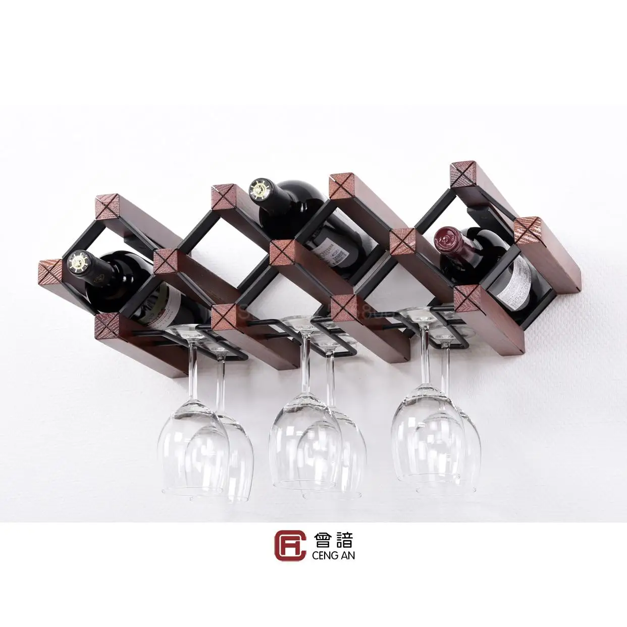 Винная стойка настенная из массива дерева креативная для ресторана гостиной