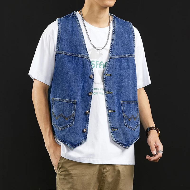 

British Fashion Men Vest Newly Designer Casual Denim Vest Men Suit Waistcoat Gentlemen Leisure Sleeveless Punk Jacket Hombre