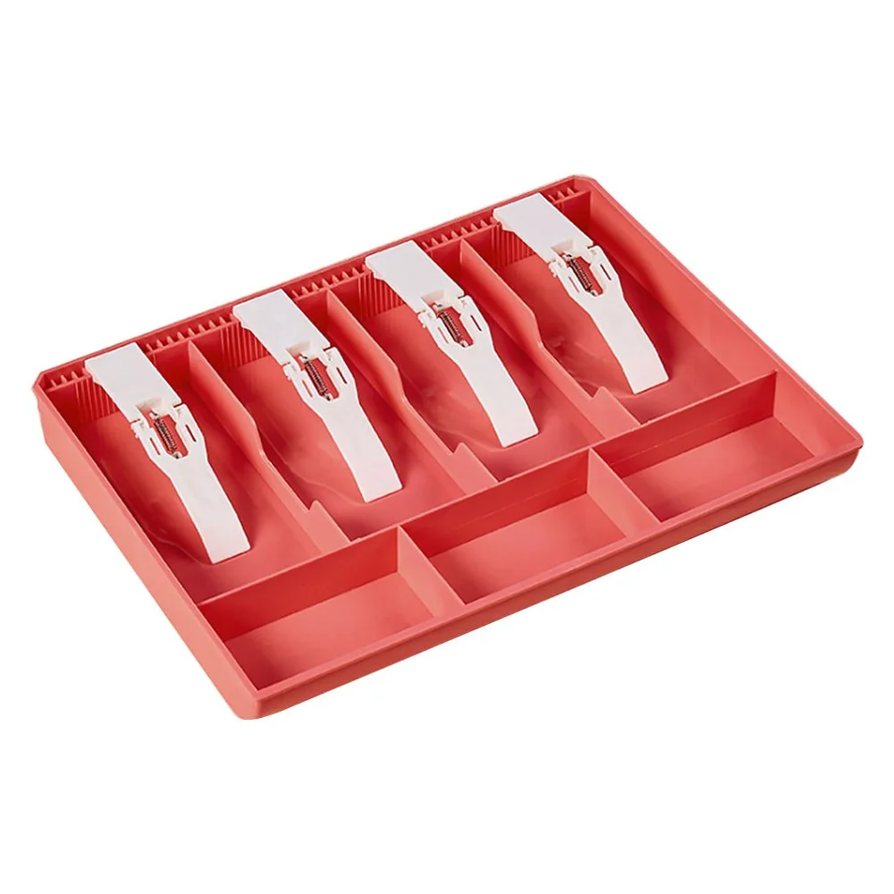 rosy red Durable ABS Money Cash Coin Register Insert Tray Replacement Cashier Drawer Storage Cash Register Tray Box Classify Organizer - Color: rosy red