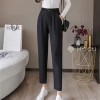 office lady wear pants women chic black straight korean fashion casual high waist zipper female trousers pantalones de mujer