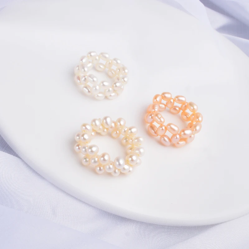 Женские плетеные кольца с натуральным пресноводным жемчугом ASHIQI модные