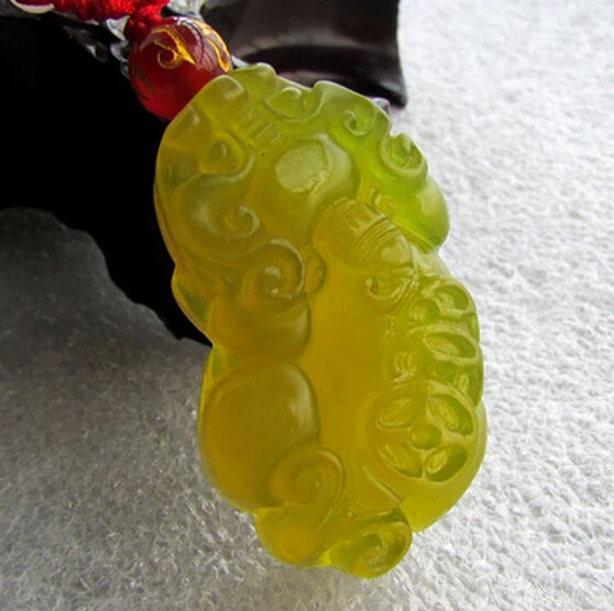 1127 + натуральный лед прозрачный золотой нефрит кулон счастливый танец | Украшения