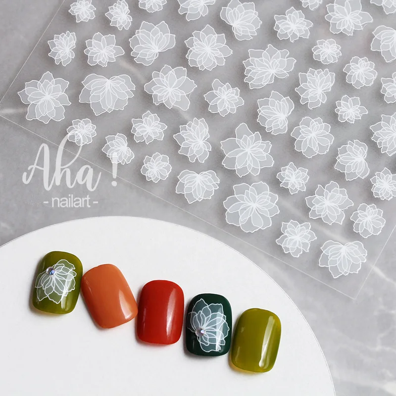 

New Winter Translucent White Flower Nail Art Sticker Plaid Nail Art Decoration Cloud Slider Nail Art Translucent Elastic