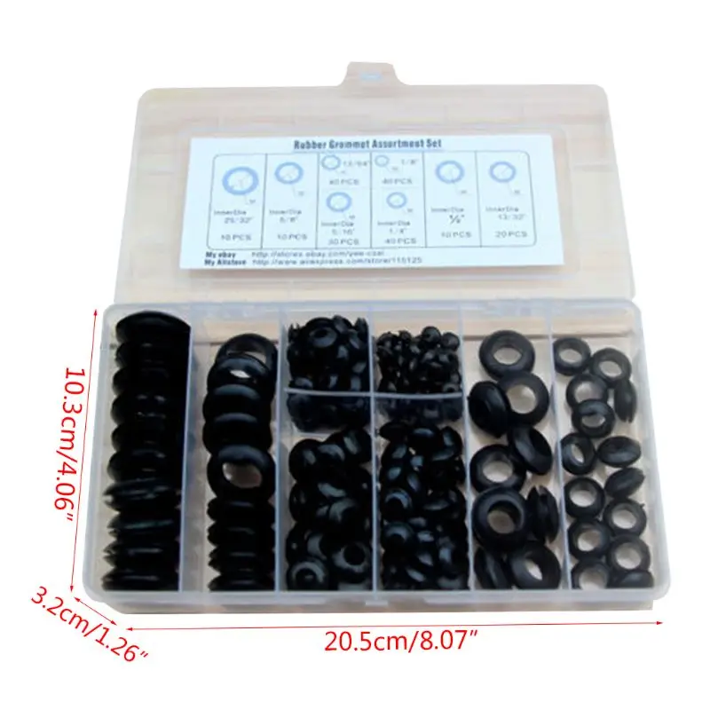 200Pcs/box Rubber Grommet Gasket Kits for Wire Cable Black Assortment Set | Обустройство дома