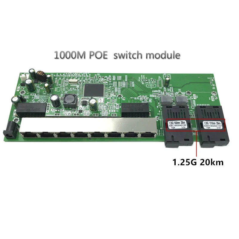Оптоволоконный коммутатор обратное PoE питание 10/100/1000M Gigabit Ethernet одномодовый 8 RJ45 и