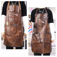 cross back strap multi pockets waterproof chef cooking bib apron waterproof hairdresser leather work clothes
