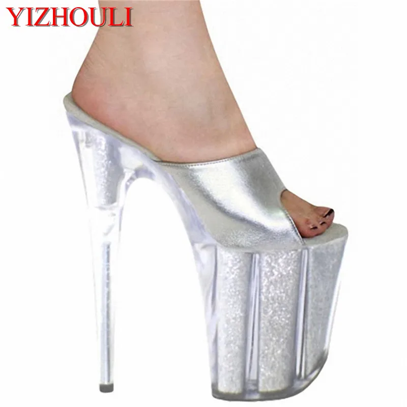 20cm high heels and a silvery transparent model show off new sandals, temperament and high-heeled dancing shoes
