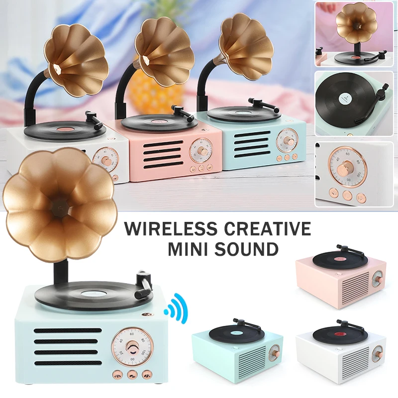 

Newly Vinyl Record Player Shaped Speaker with Rotating Retro Design Wireless TF Card/AUX Mini Bluetooth-Compatible Speaker