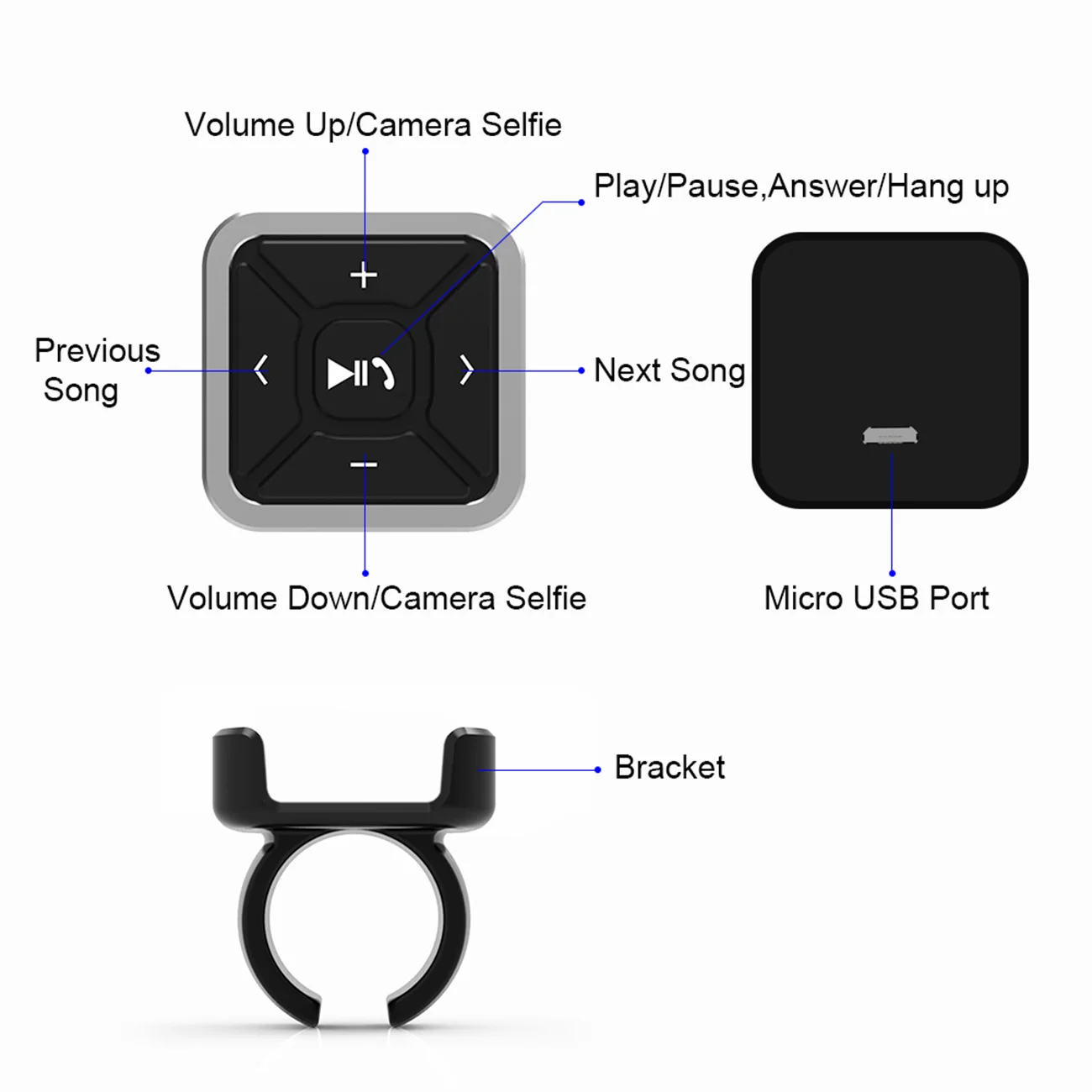 

Wireless Car Bluetooth Audio Controller Button Music Remote Control Steering Wheel Player for iOS Android Devices