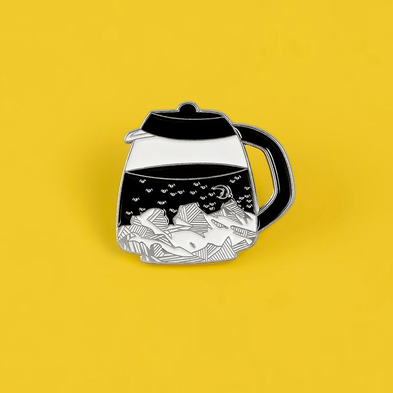 Женская эмалированная брошь в форме кофейника ночного неба звезды Луны|Броши| |