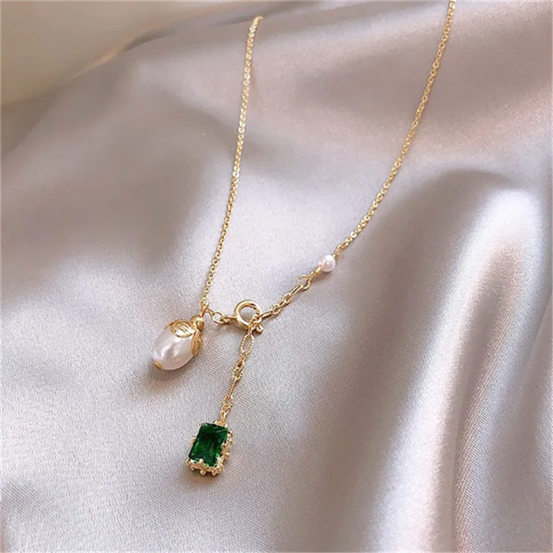 Aliexpress - Korean Luxury Green Natural Stone Pearl Pendant Gold Necklace Women New Personality Choker Temperament Clavicle Chain Jewelry