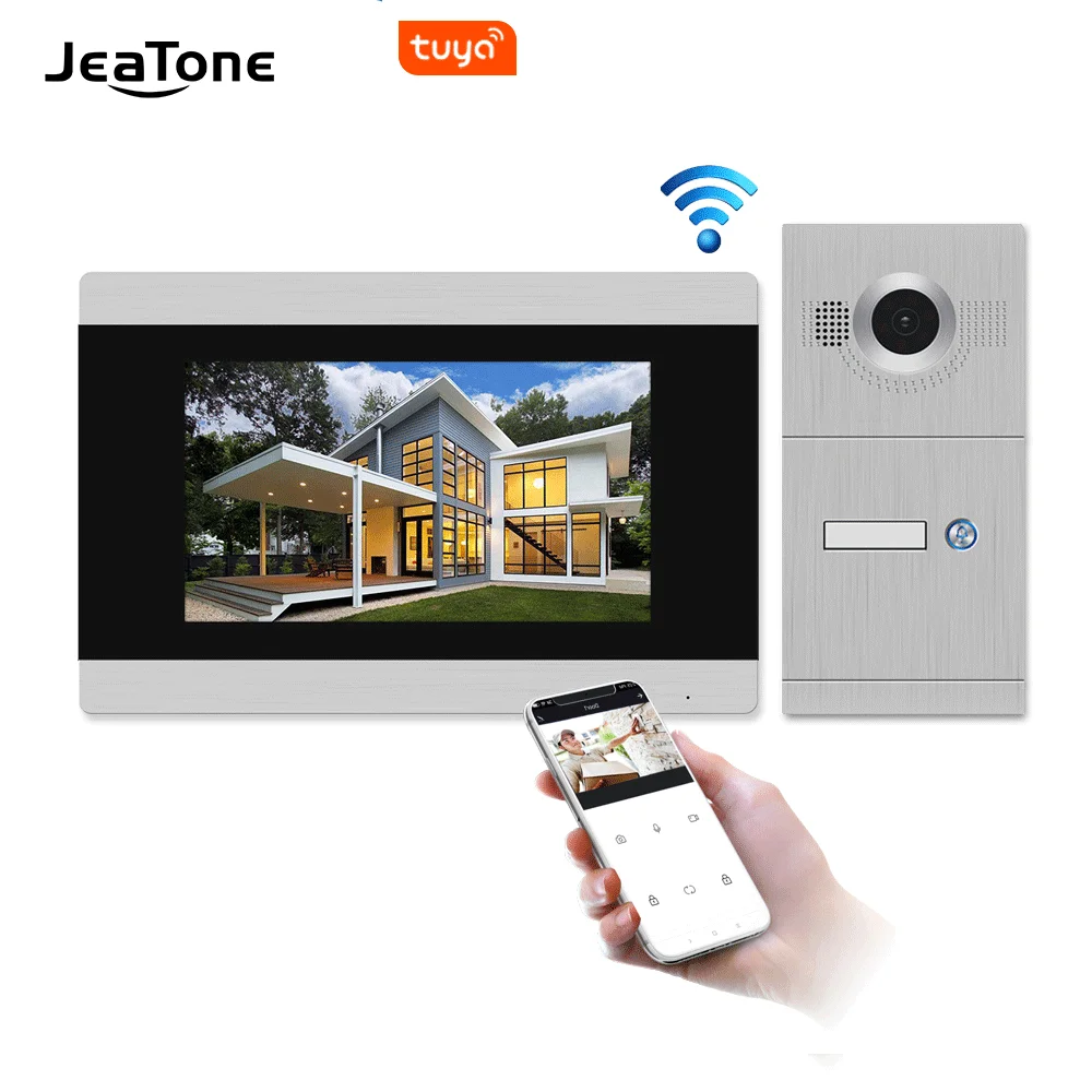

Jeatone 7 ''Tuya Smart WIFI IP сенсорный экран видеодомофон для квартиры система 720P удаленный разблокировочный дверной звонок с ночным видением